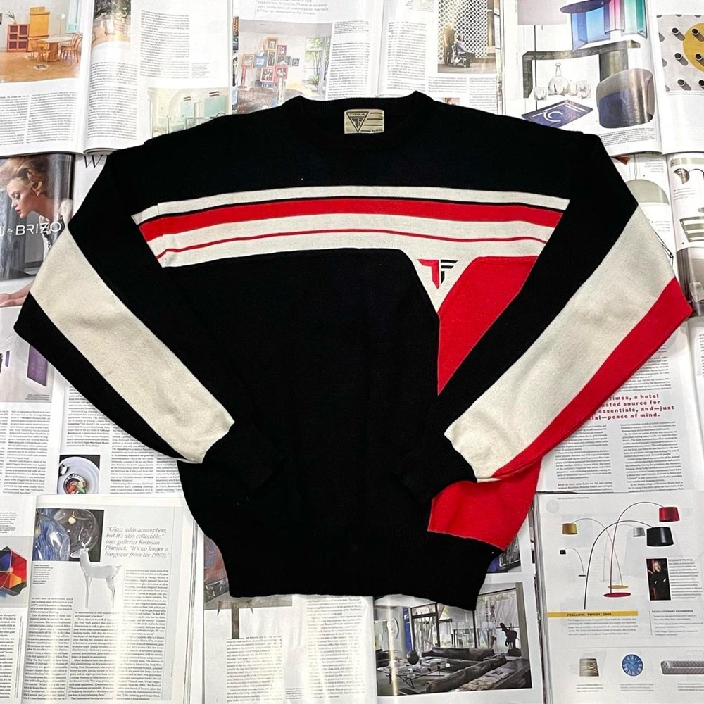 TYROLIA vintage 80s red, black, & white acrylic + wool sweater one size